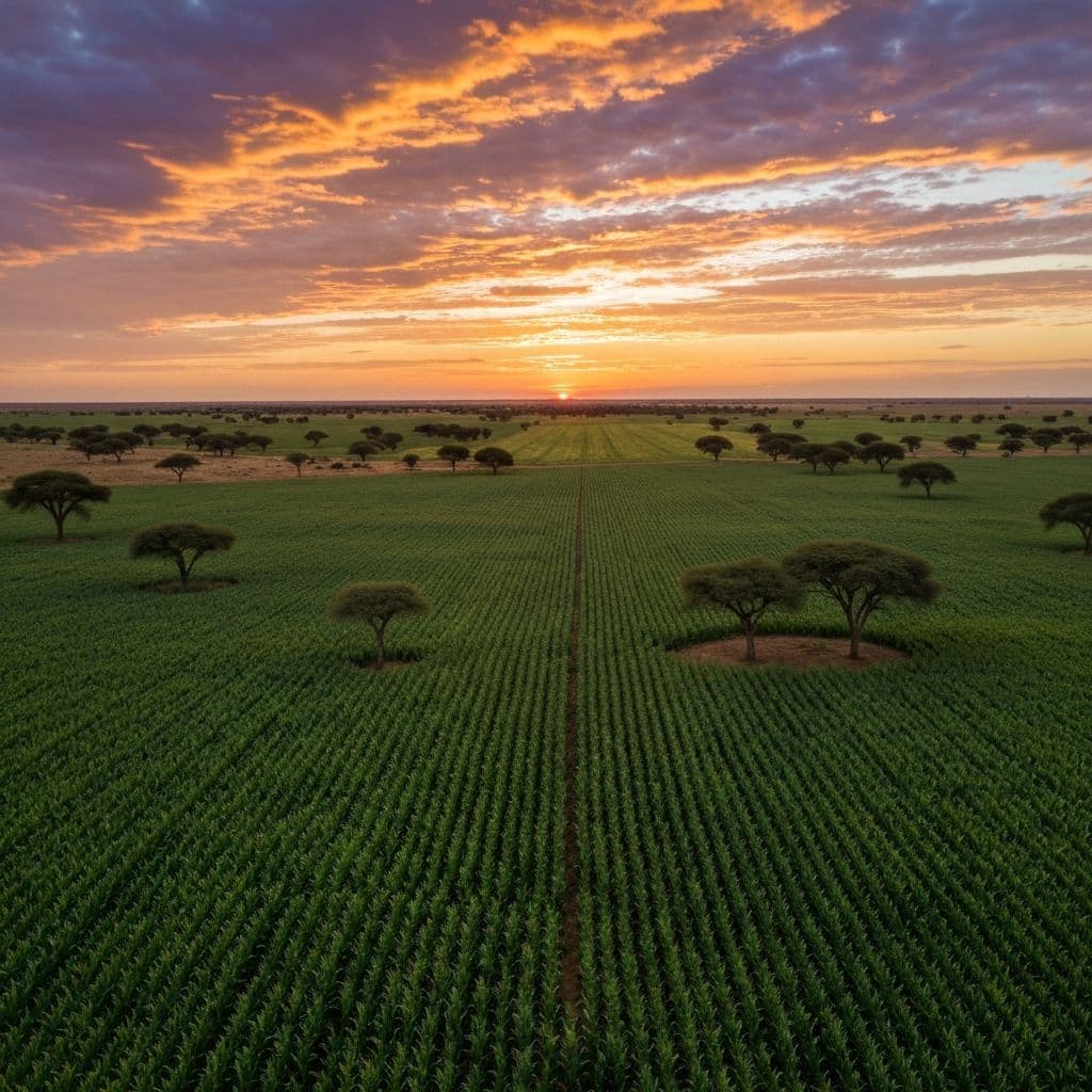 Namibian farmland at golden hour