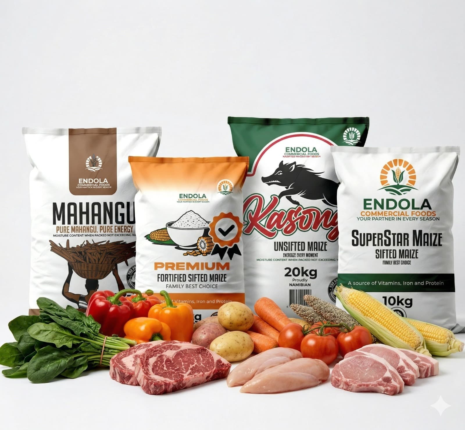 Endola full product range with maize and mahangu flour plus fresh produce