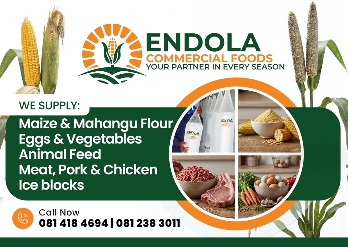 Endola Commercial Foods - We Supply: Maize & Mahangu Flour, Eggs & Vegetables, Animal Feed, Meat, Pork & Chicken, Ice blocks